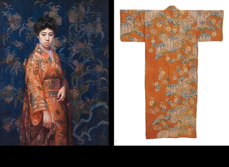 岡田三郎助 《支那絹の前》52歳 大正9年(1920) 油彩・カンヴァス