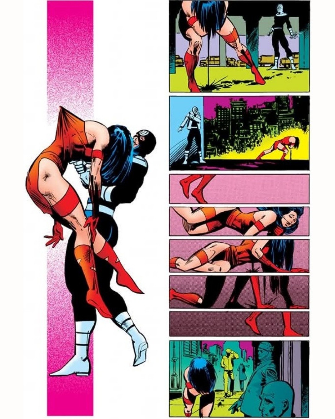Elektra death scene in Daredevil 181 by Frank Miller
