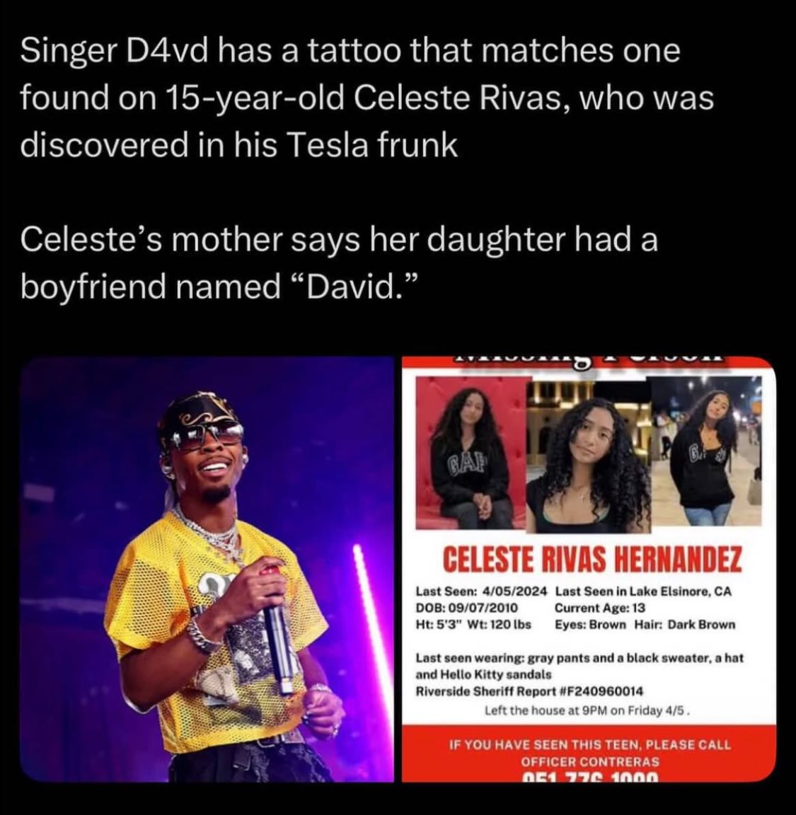 Gorilla - Singer D4vd has a tattoo that matches one found on 15-year ...