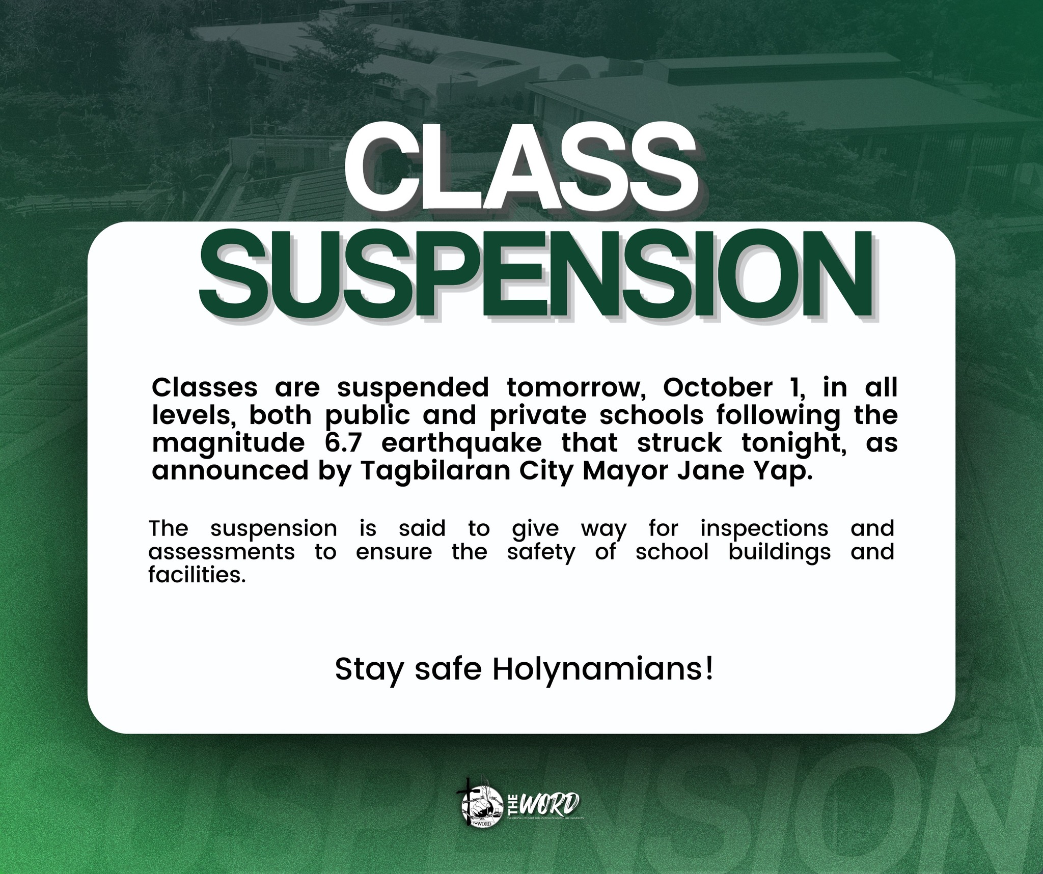 The WORD - 𝐂𝐋𝐀𝐒𝐒 𝐒𝐔𝐒𝐏𝐄𝐍𝐒𝐈𝐎𝐍 𝐀𝐋𝐄𝐑𝐓 Classes are suspended... | Facebook