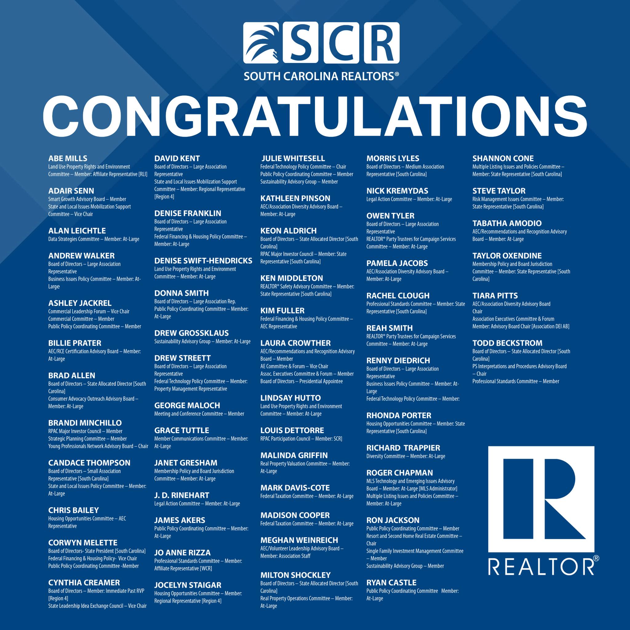 South - Fifty-six SCR members and staff have been selected to serve on ...