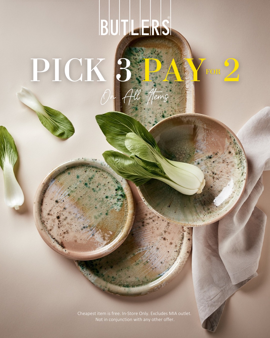 A little home refresh goes a long way 🌿 Pick 3 items, pay for 2 at Butlers Available at Butlers Sliema & Butlers Paola T&Cs Apply -Cheapest item is free -Offer valid