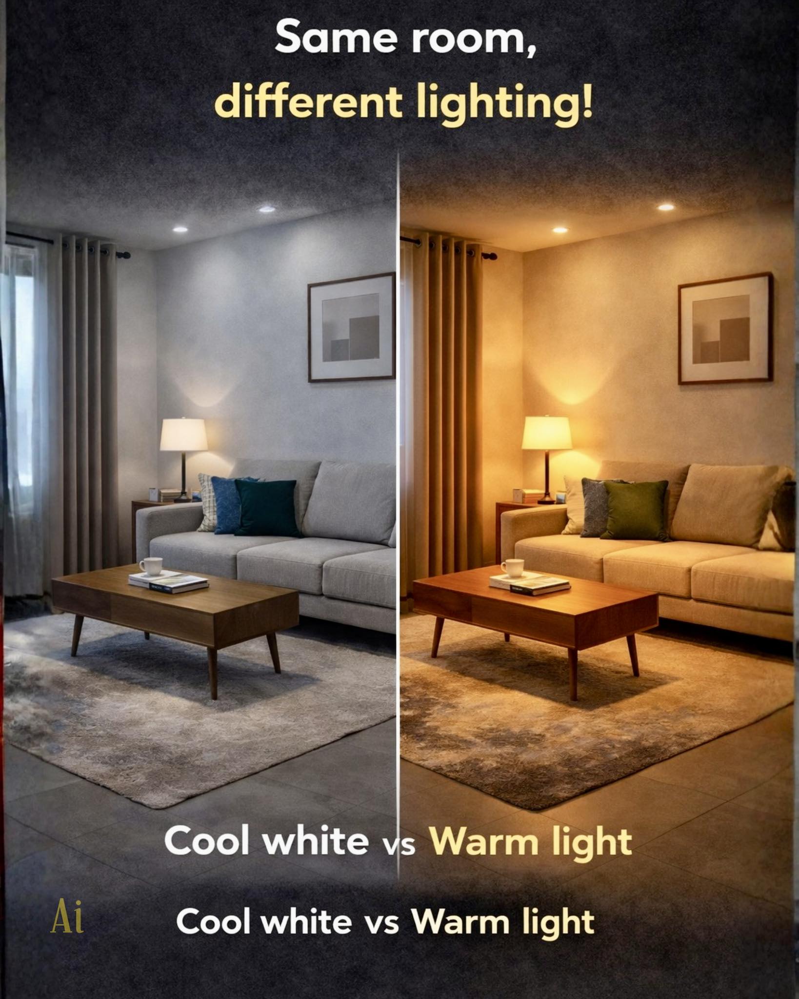Switch to warm LED lights (3000K) instead of cool white in living rooms and bedrooms. Cool white may look bright, but it makes your home feel like an office or hospital. Warm