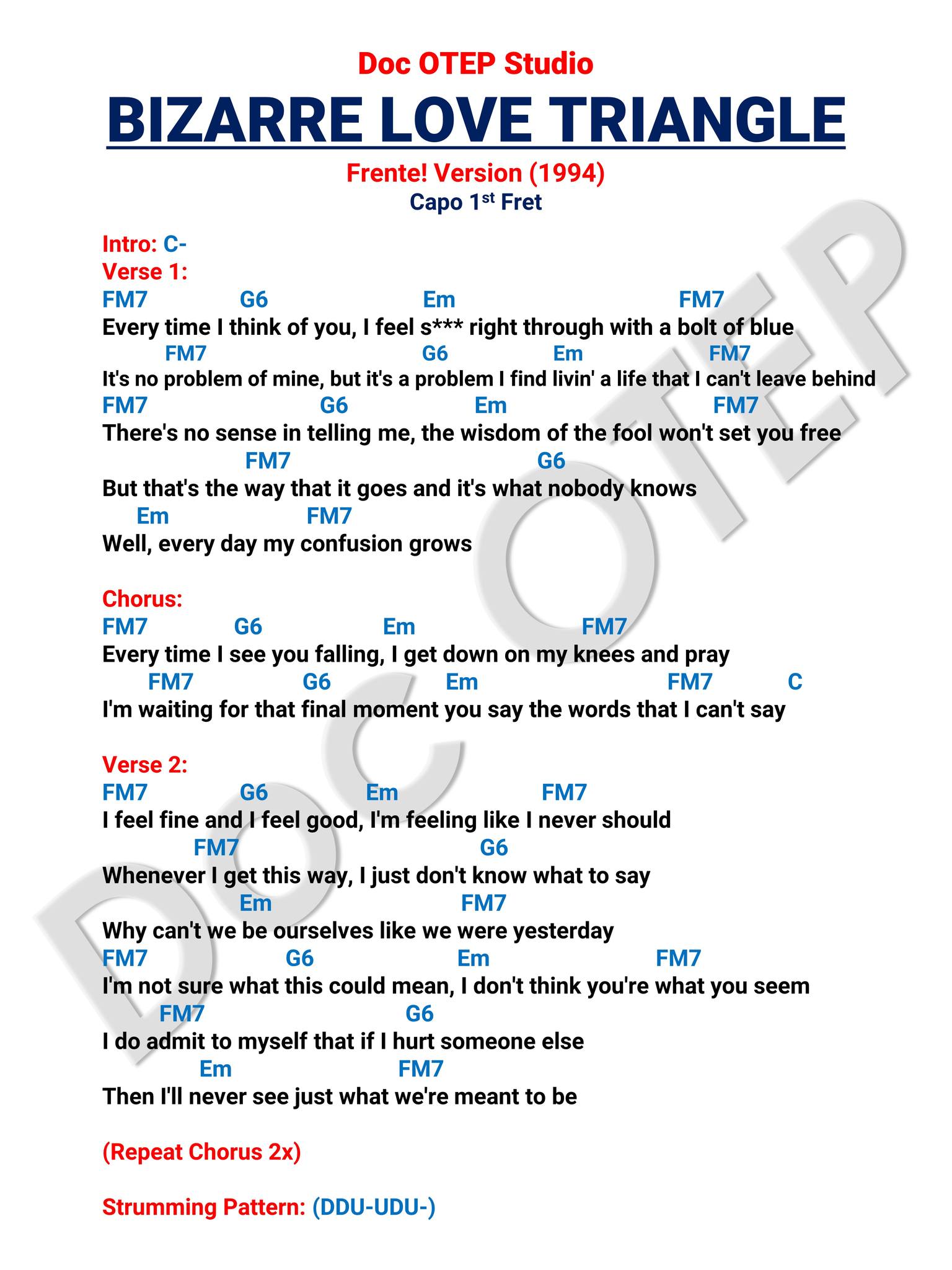 Bizarre Love Triangle - Frente! Version (1994) Easy Guitar Chords 