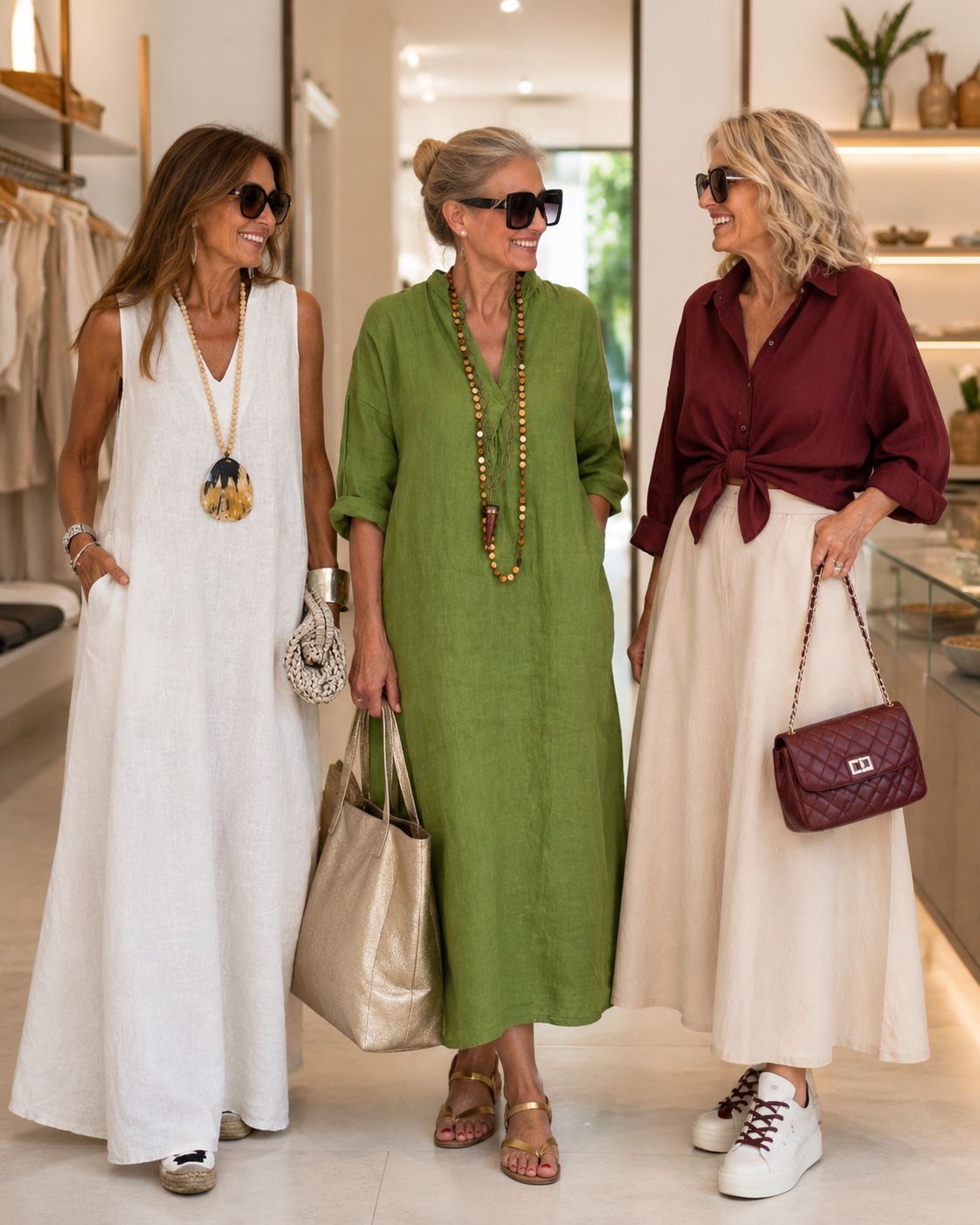 olive green color combination dress Classic Combination: Green, Burgundy Wine and Optic White An analysis of three coordinated timeless outfits using linen maxi dresses and natural textures as a base in a luxury boutique. Look oversize top