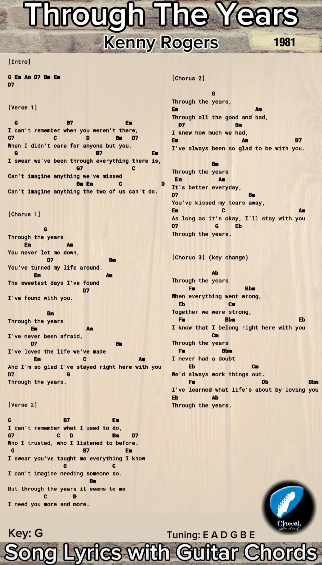 Ohwel - Through The Years - Kenny Rogers | Song Lyrics with Guitar Chords (1981) 🎸 # ...