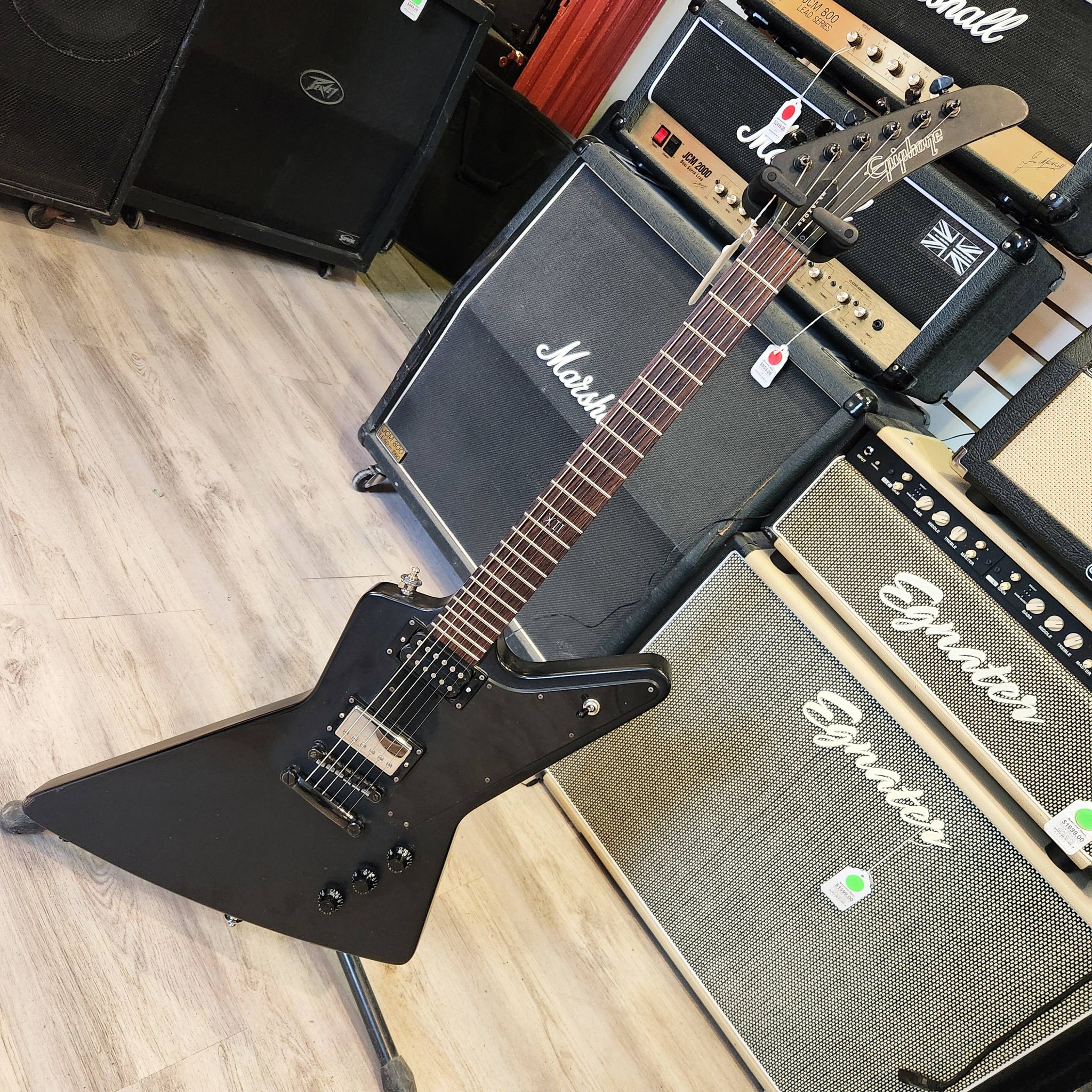 Epiphone 1958 Goth Explorer up for $799!! Comes with a hardshell case.
