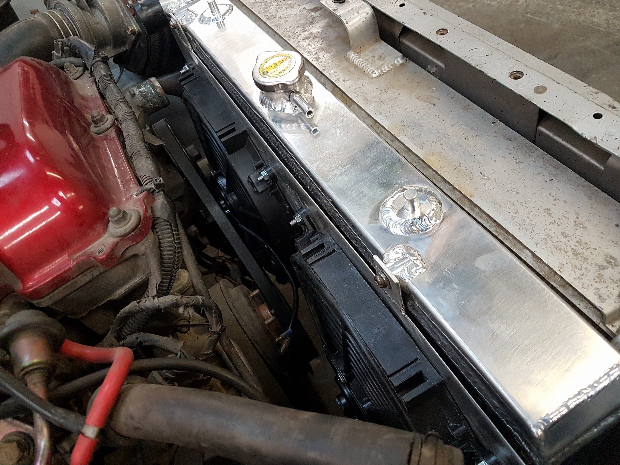 New radiator test fitting . Fan surround modified, induction kit custom ...