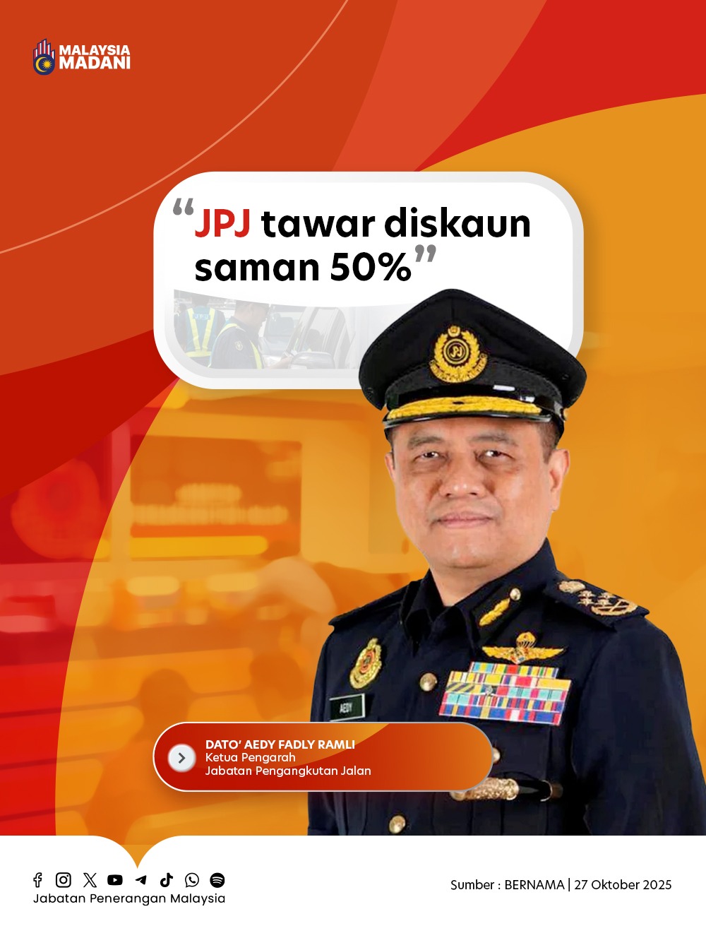 Jabatan - 📌 Diskaun Saman JPJ 50% Kembali! 🔥 🔹 Tempoh: 1 Nov – 30 Dis ...