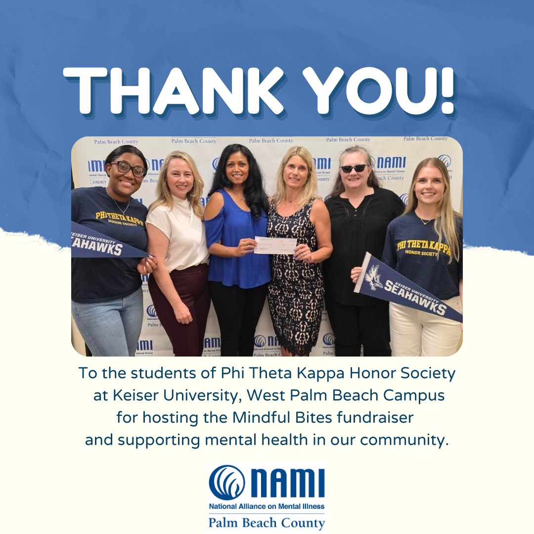 NAMI Palm Beach County thanks Phi Theta Kappa for Mindful Bites fundraiser