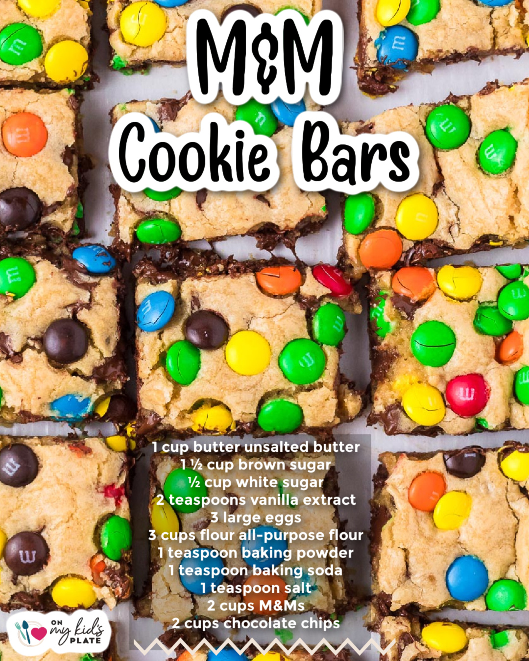 Simply - M&M Cookie Bars!!! 💚 ️💙 Chewy, gooey cookie bars full of ...
