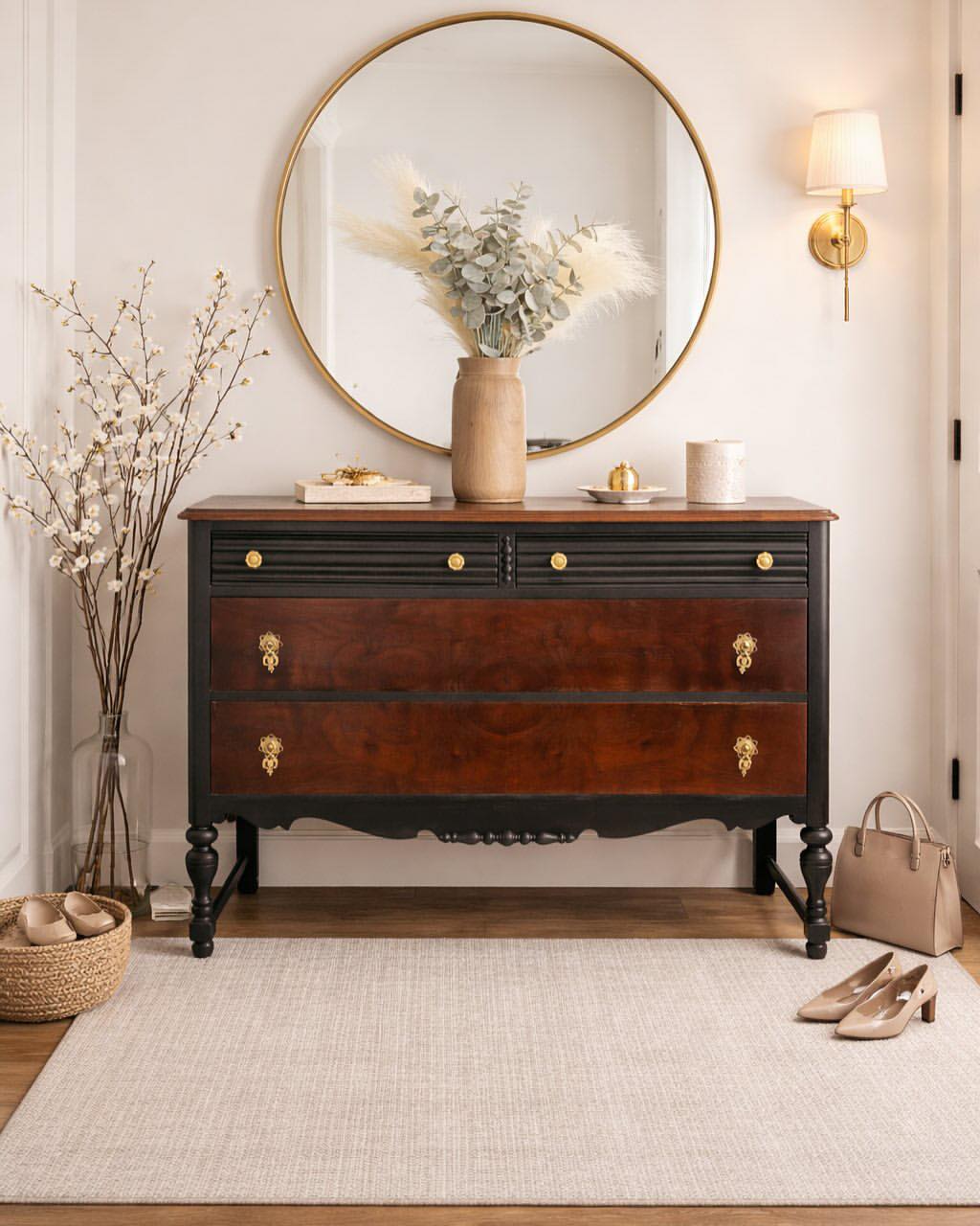 antique wood dresser When the fights back, you pivot — and sometimes Plan B is even better than the original vision. 🖤 This stunning came in with damaged veneer that wasn't going Contract Grade Size:36W | 34-36L Table Janine Elegant Beige Woolen Slant-Neck
