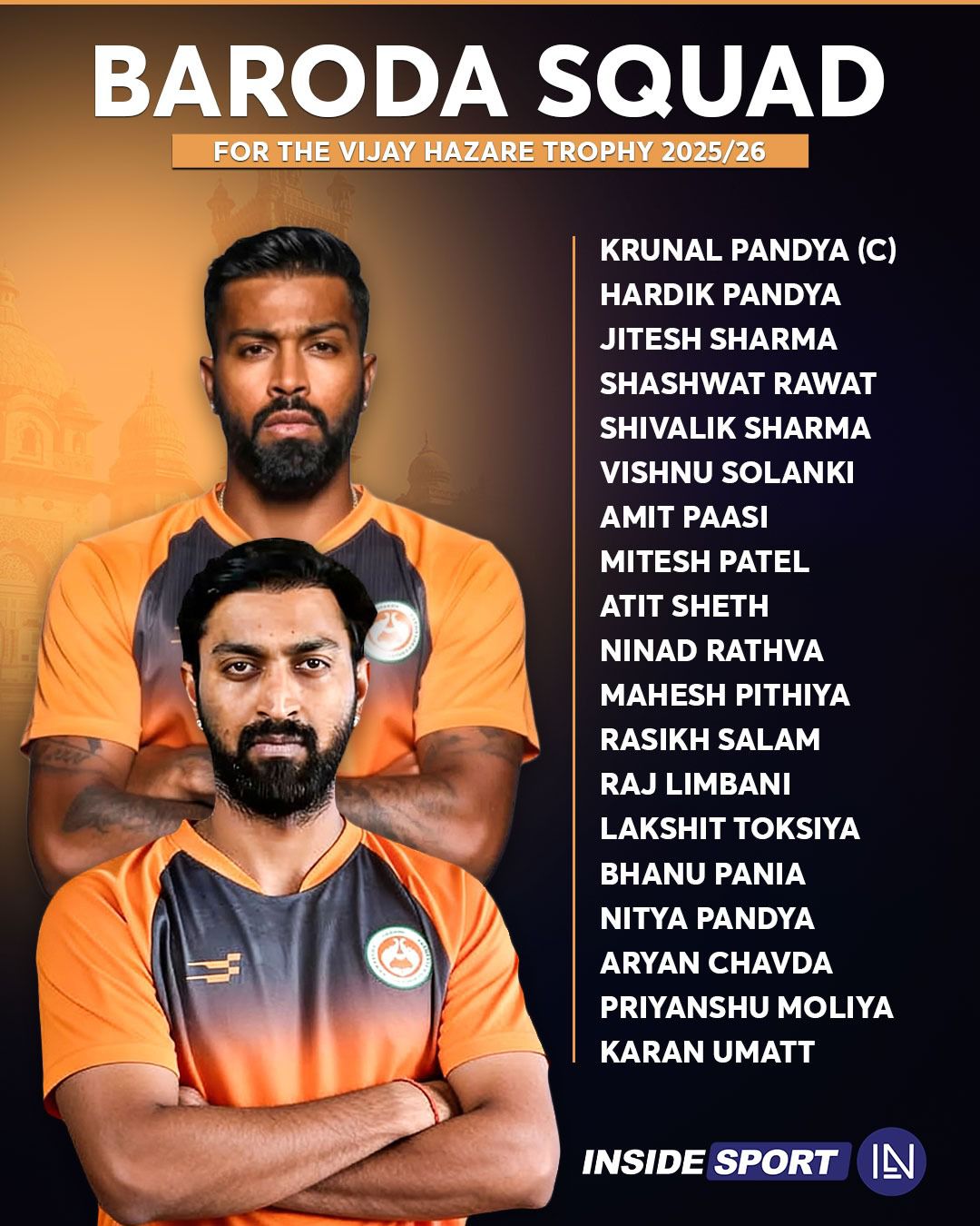 InsideSport - Have a look at the Baroda squad for the... | Facebook