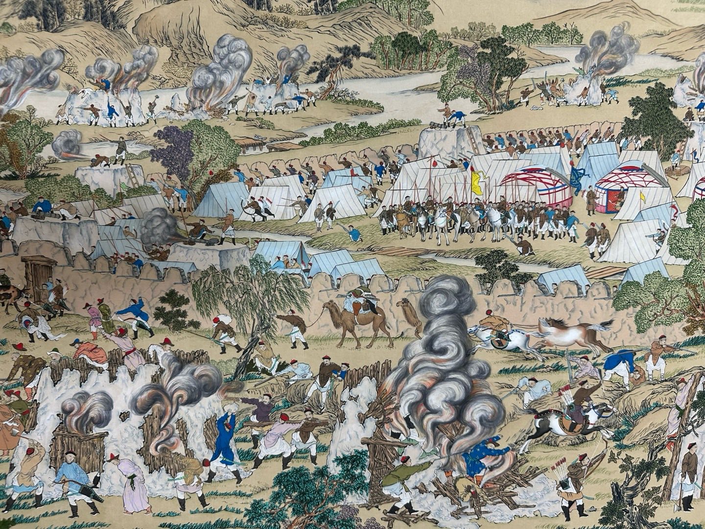 清郎世宁平定西域战图绢本六尺彩色16幅配前后题跋共计18幅单张画心88