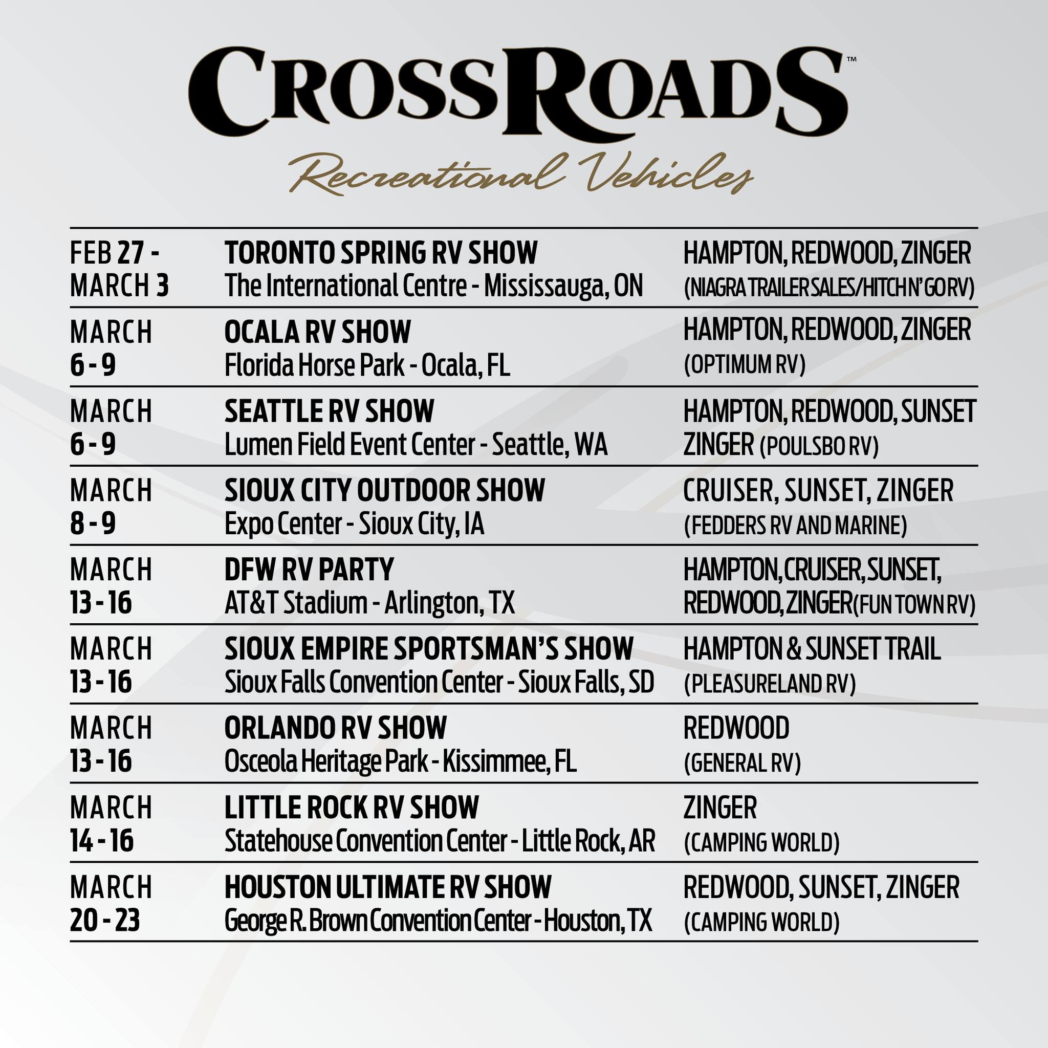 CrossRoads RV - 🚨Here is our list for March RV shows to... | Facebook