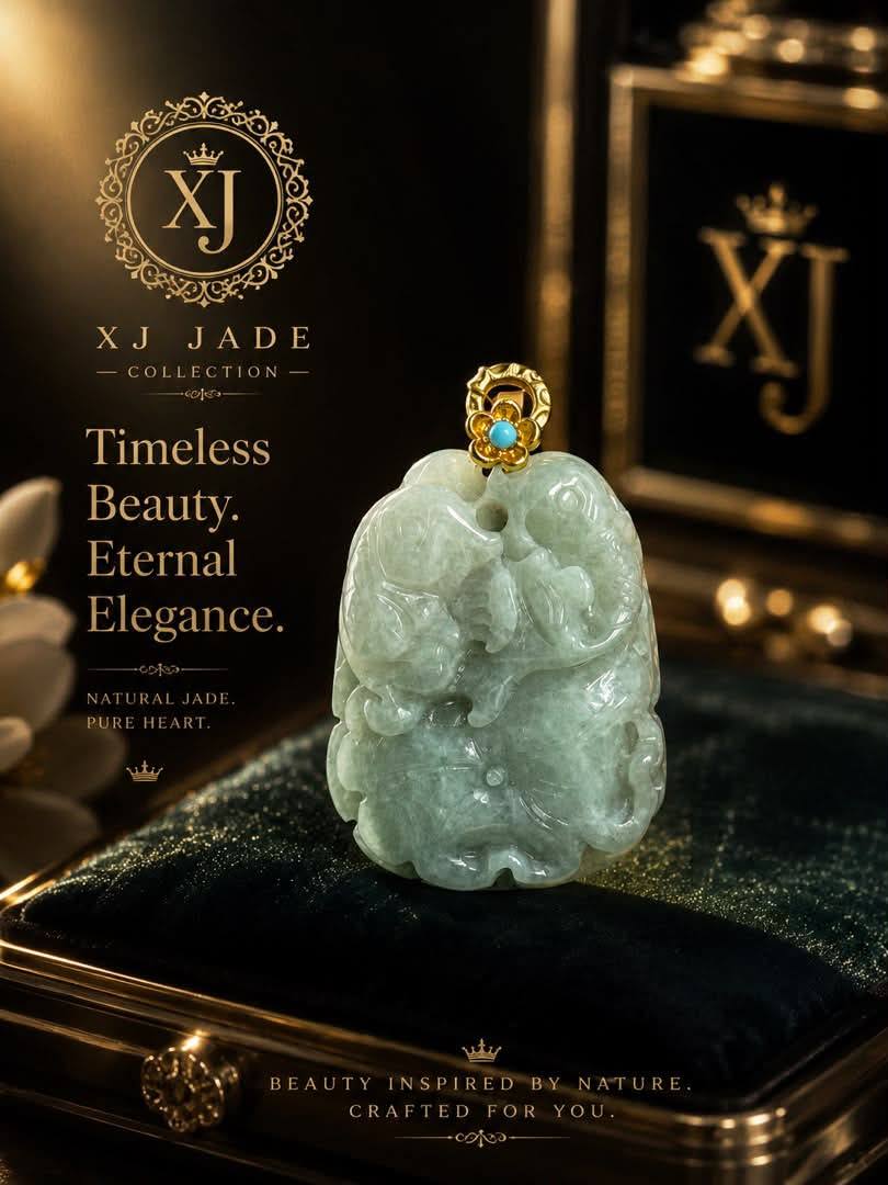 SM - ✨天然翡翠双鱼花卉雕刻吊坠Natural Jade Twin Fish Floral