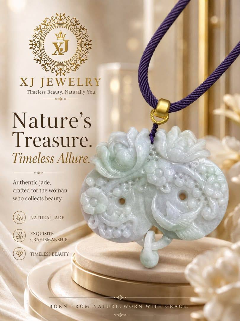 ✨天然翡翠莲花瑞鸟雕刻吊坠Natural Jade Lotus & Auspicious Bird