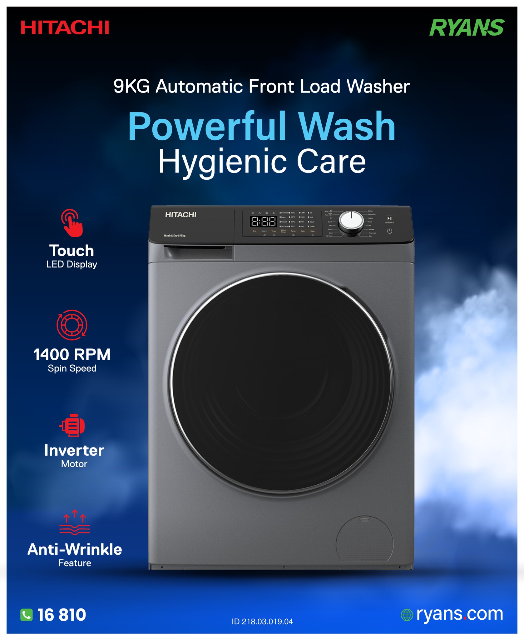 Hitachi BD-904HVOS 9Kg Front Load Washing Machine – Clean clothes 