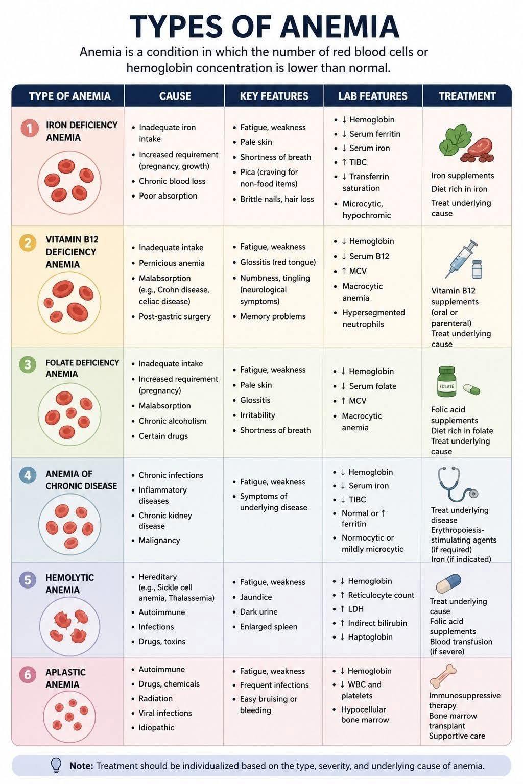 Types of anemia and their causes