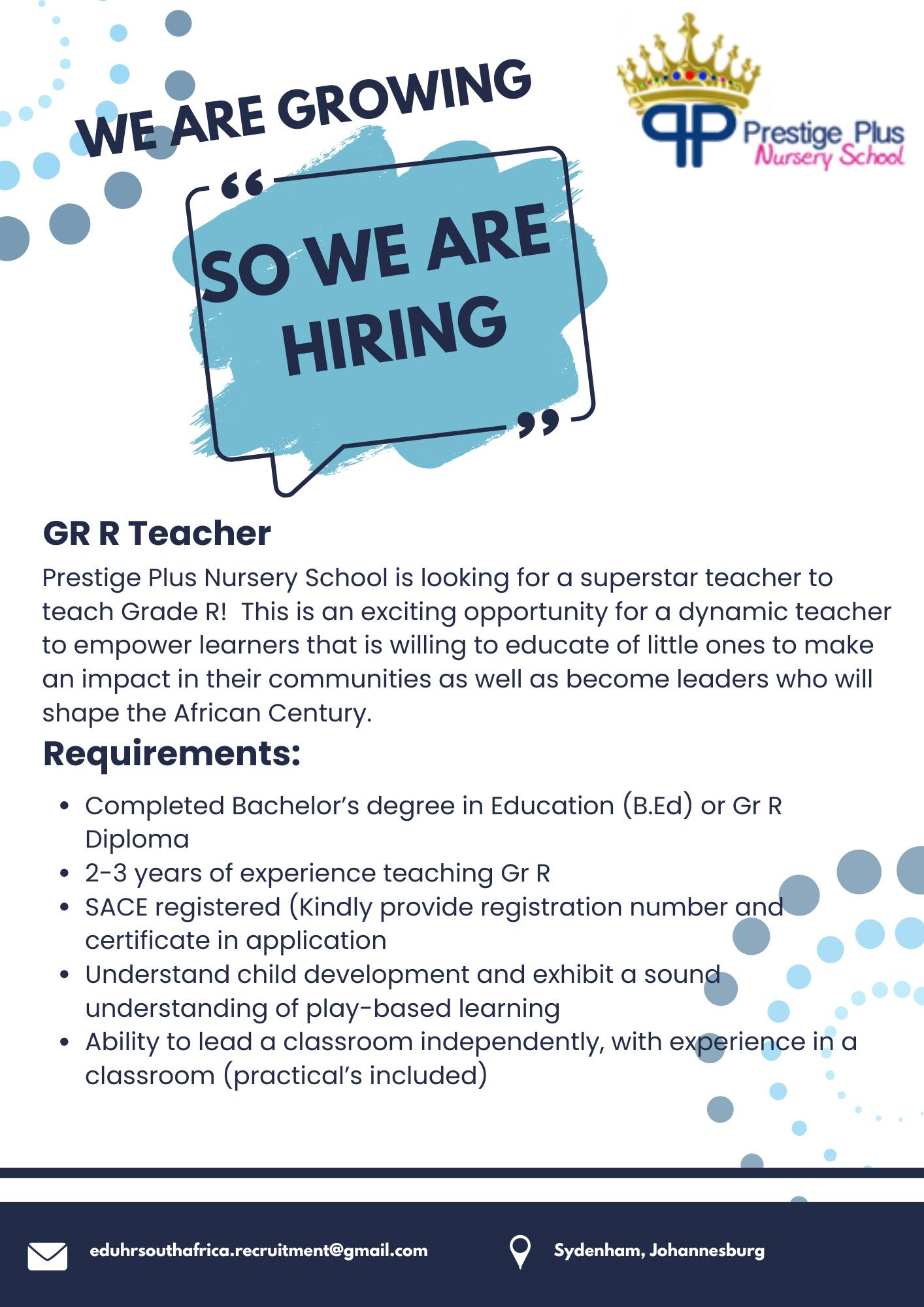 Edu HR - 🌟 We’re Hiring! Grade R Teacher Opportunity 🌟... | Facebook