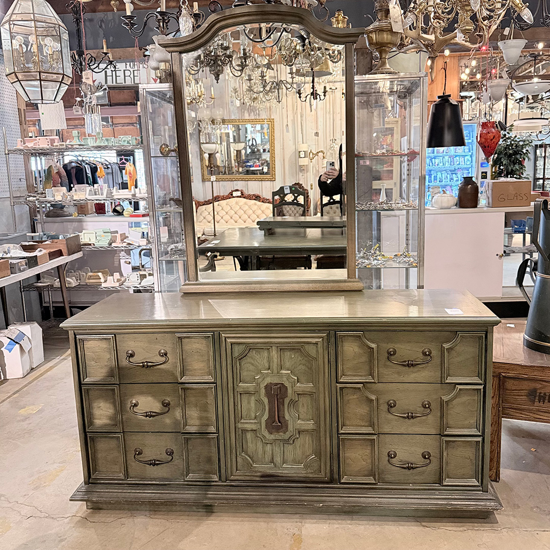 jade green dresser Sage advice: don't pass up a great vintage dresser! This 9-drawer piece from Stanley Furniture's “Jade” collection brings plenty of personality with its softly distressed finish, carved geometric panels, and matching price-$600 - $700