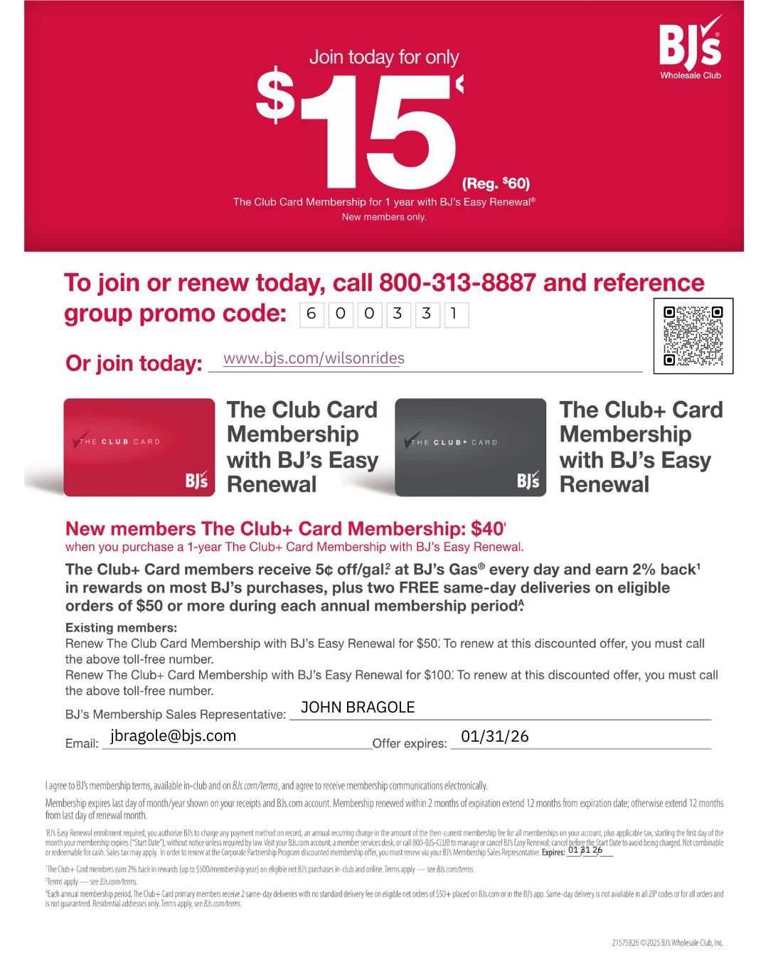 Wilson - Save on your BJ’s membership and support Wilson Rides at the ...