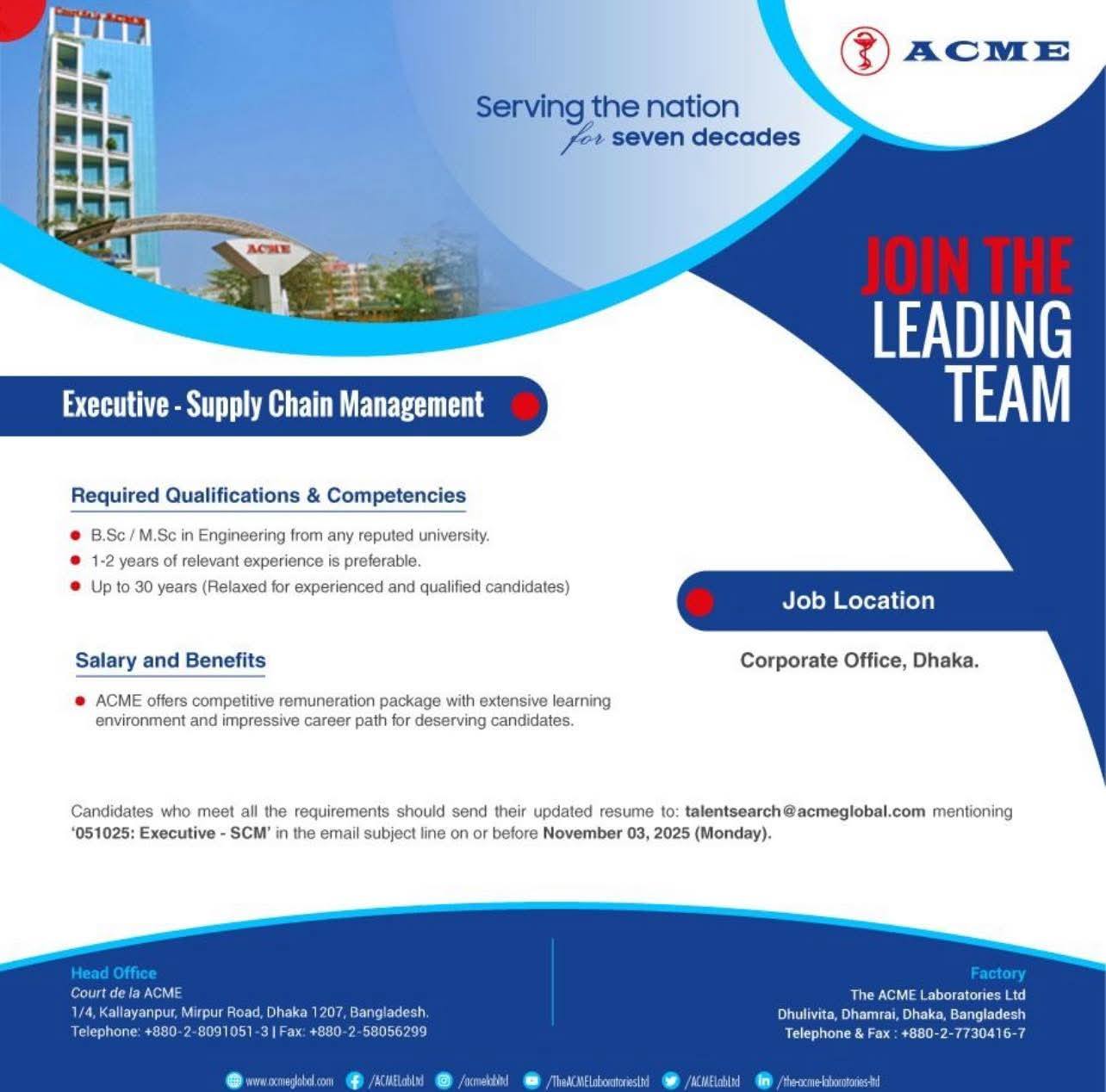 Career - Career Opportunity at The ACME Laboratories Ltd. Position ...