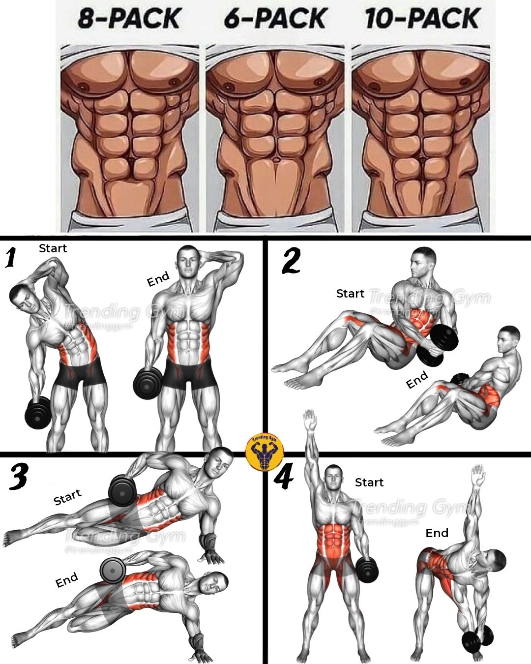 Trending - Top 4 Abs & Core Exercises - Abdominal Workout🔥 ① Dumbbells ...
