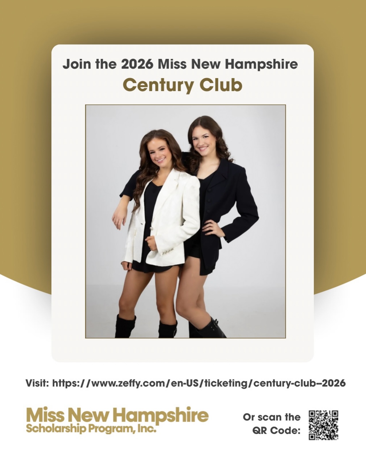 Join the 2026 Miss New Hampshire Century Club! You will receive priority ticket selection and recognition during the competition pre-show and on the Miss NH website✨ For more information and to purchase