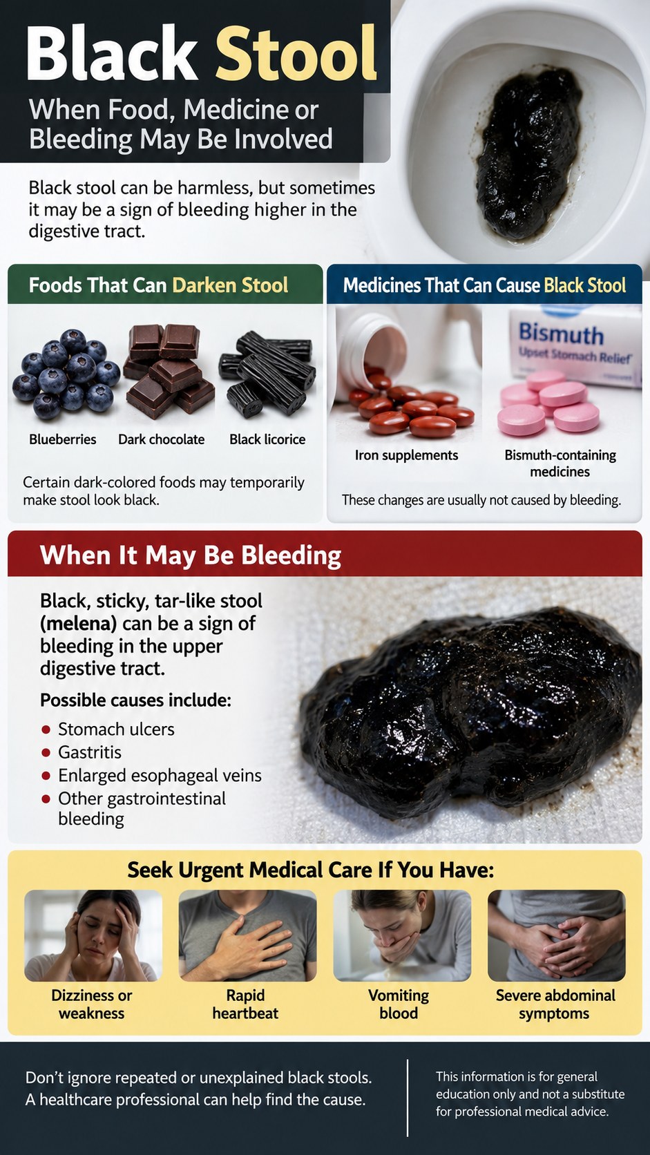 What causes black stool and when is it a sign of bleeding
