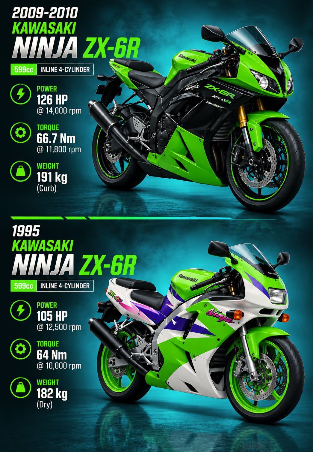 The 2009–2010 Kawasaki Ninja ZX-6R and 1995 Kawasaki Ninja ZX-6R