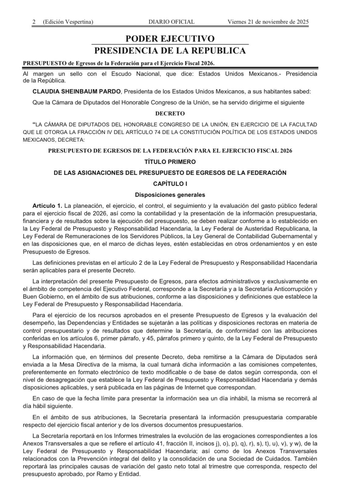 Ricardo - Hoy se publicó en el DOF el PEF 2026, propuesto por la ...