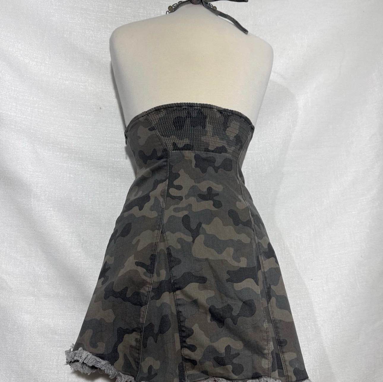 camo black halter dress Kimchi Blue denim features a camouflage print and a raw-edge fringe hem 💚🖤 #mini #halter #dress #festival #corset Texas Aggies United NIL Socks