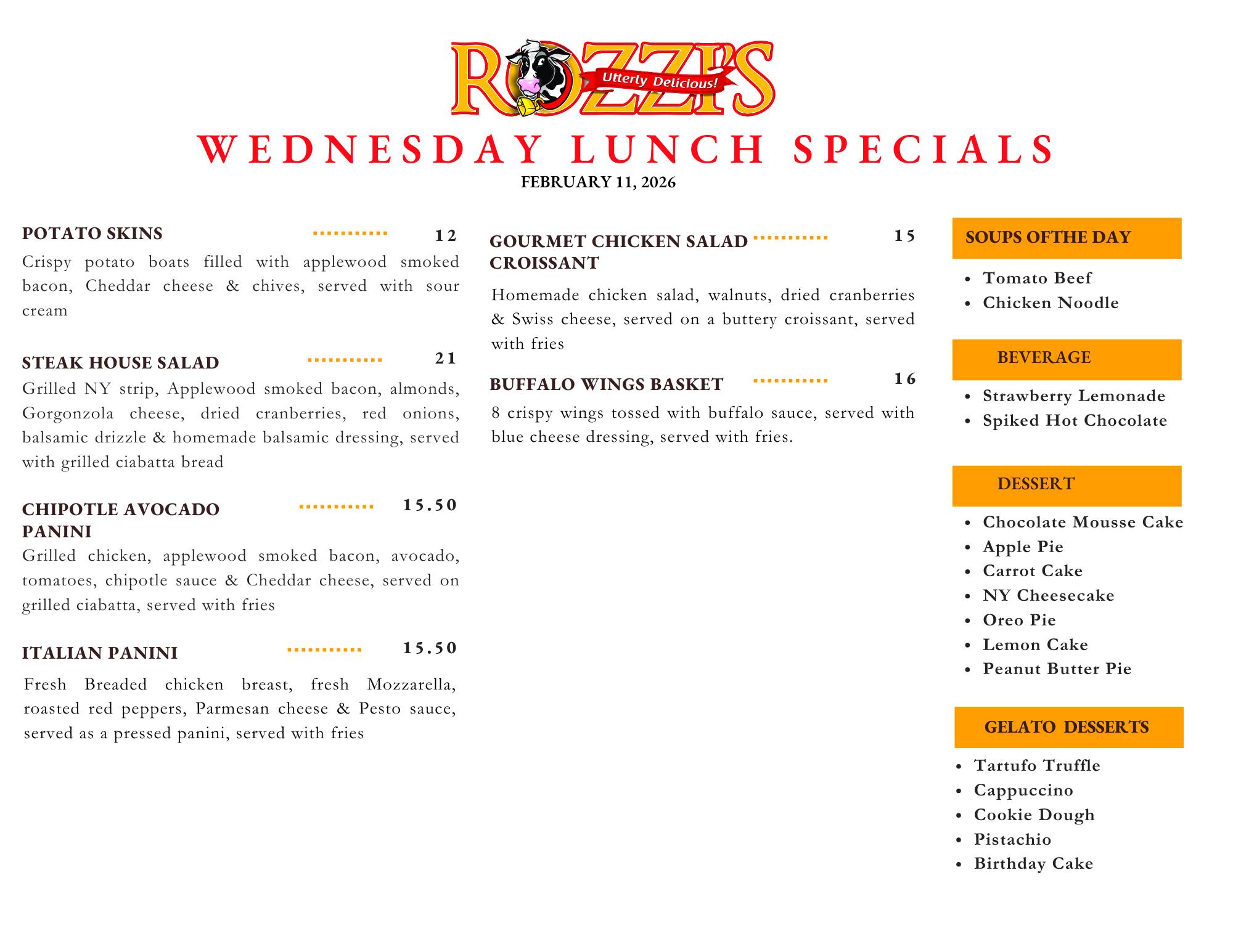 ROZZI'S - 🌟 Wednesday Lunch Specials Are Here! 🌟 Take a midweek break ...