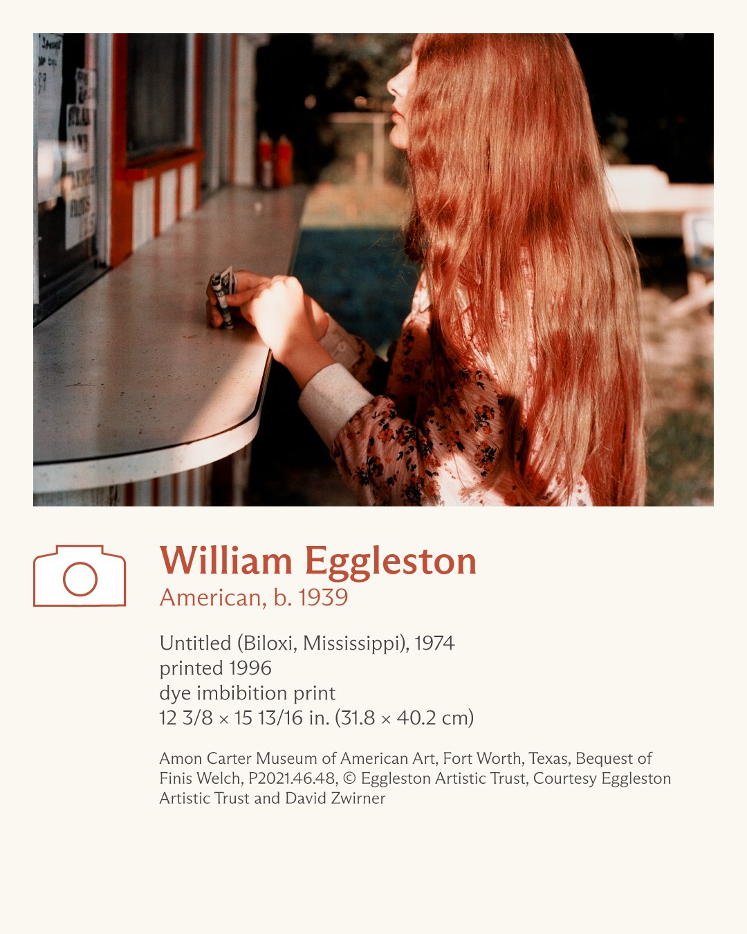 📸: William Eggleston (American, b. 1939) The 1975 exhibition