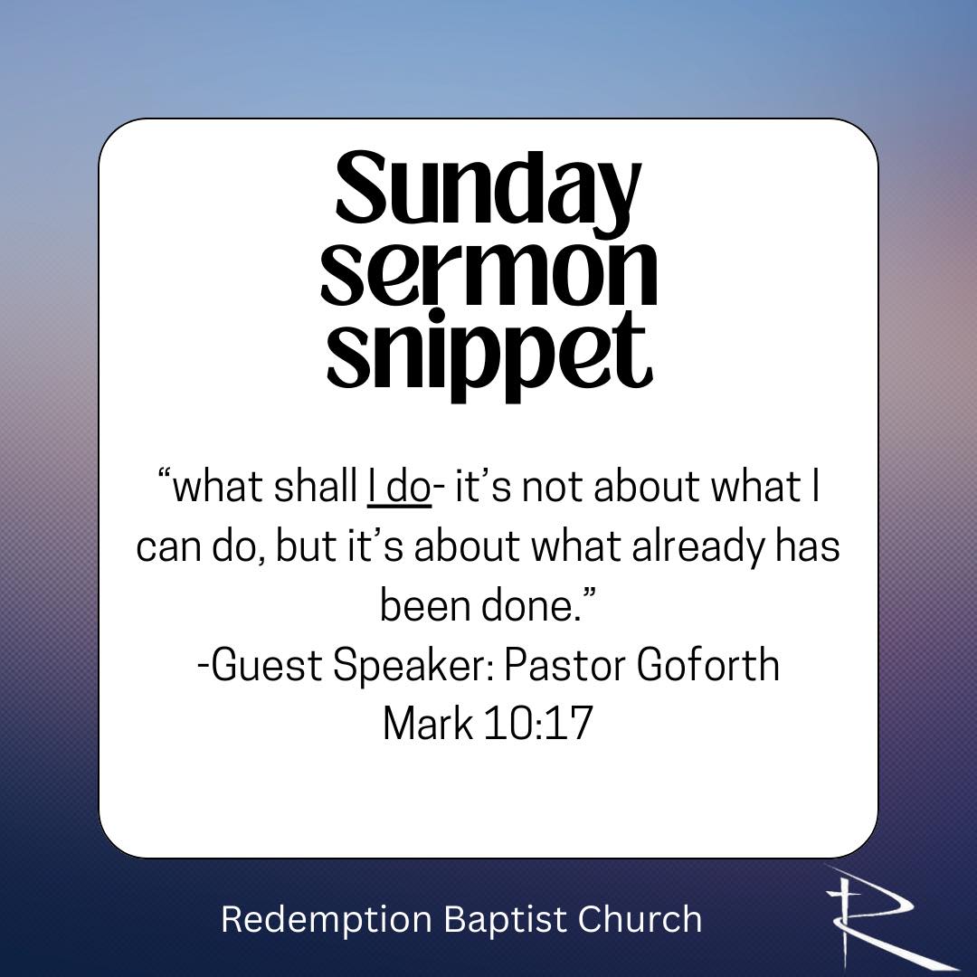 Redemption - It was such a blessing to have Pastor Goforth with us ...