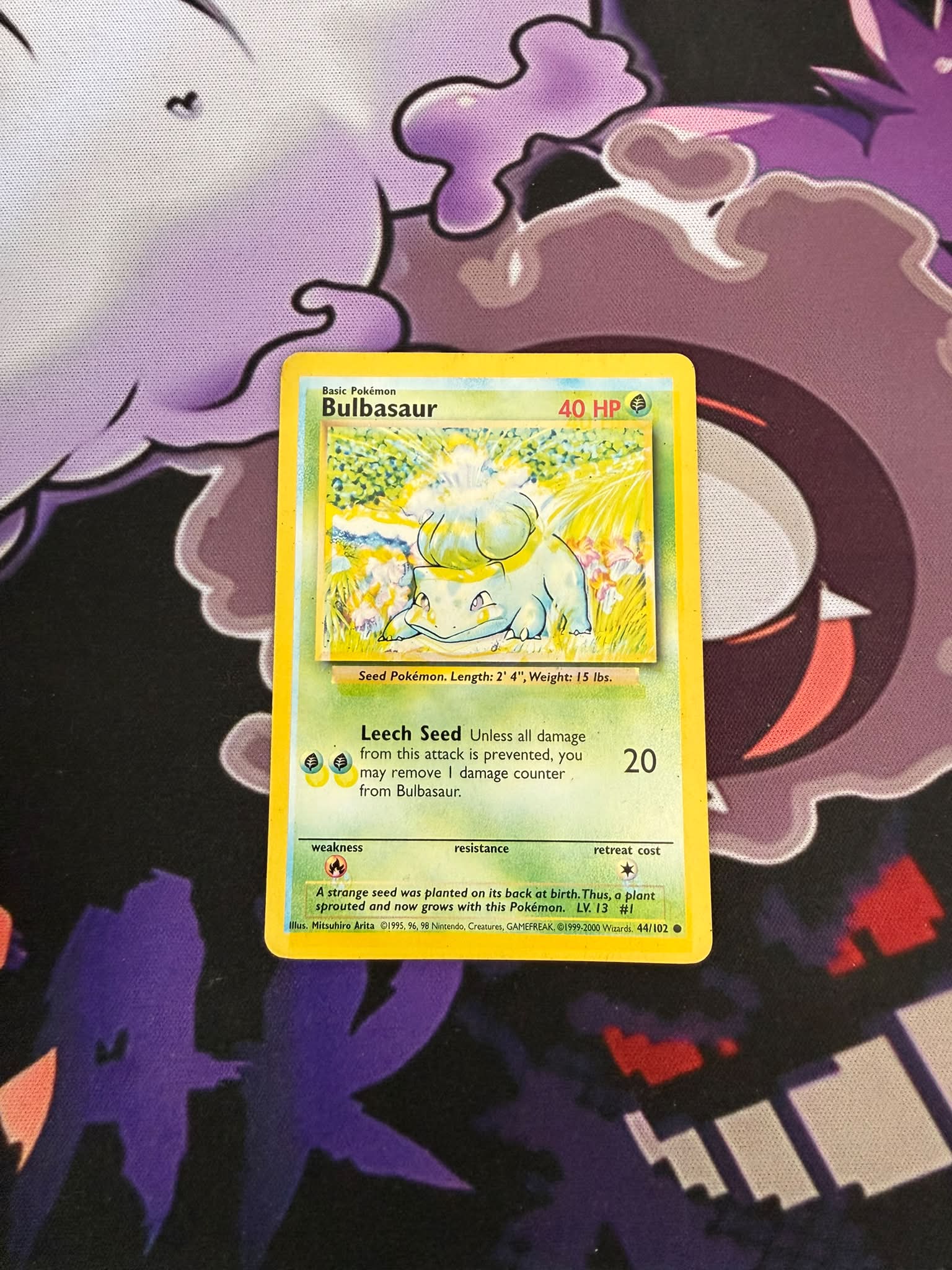 1995 bulbasaur pokemon card  Base Set First Edition #44(Shadowless) RarityClassic Collection Hit Points40 HP Grass Bulbasaur Pokemon TCG 1995 44/102