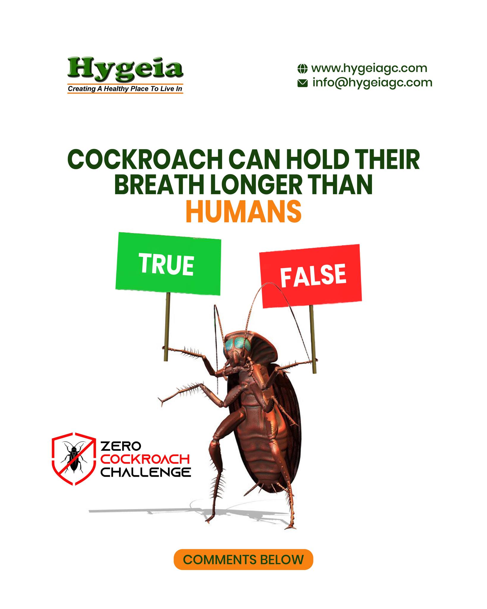 🪳 TRUE or FALSE?... - Hygeia Pest Control & Cleaning Services | Facebook