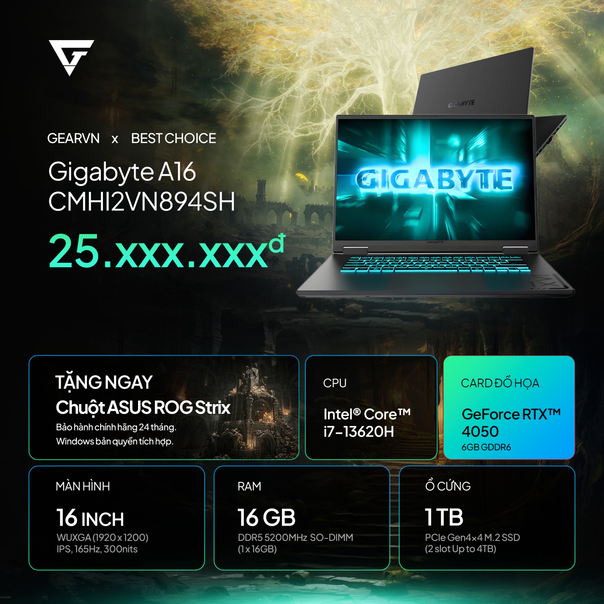 Gearvn - Cấu hình i7 + RTX 4050 + SSD 1TB mạnh mẽ, đi cùng diện mạo ...