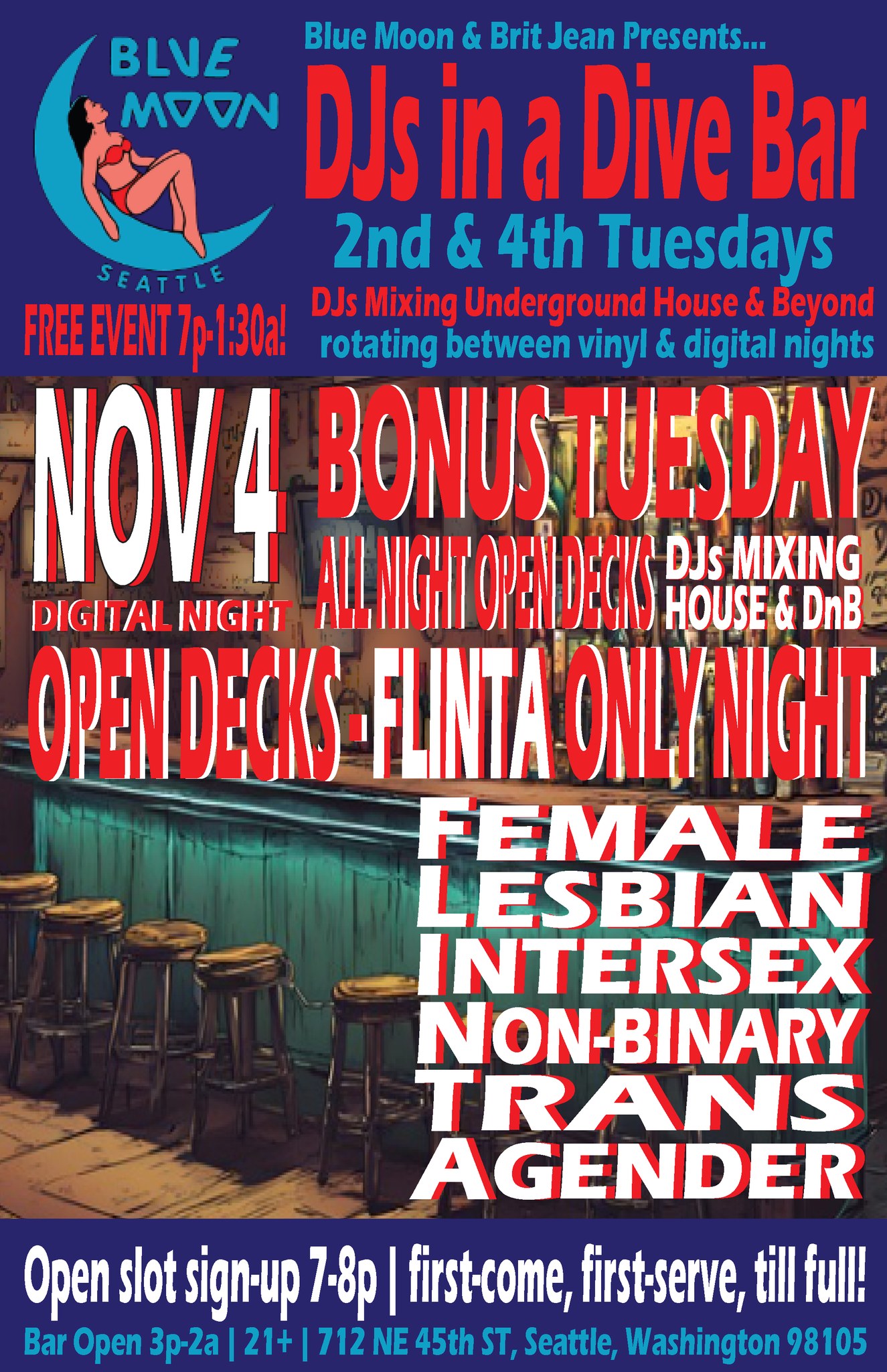 DJs in a Dive Bar! Bonus Tuesday! Digital Night! FLINTA ONLY OPEN DECKS ...