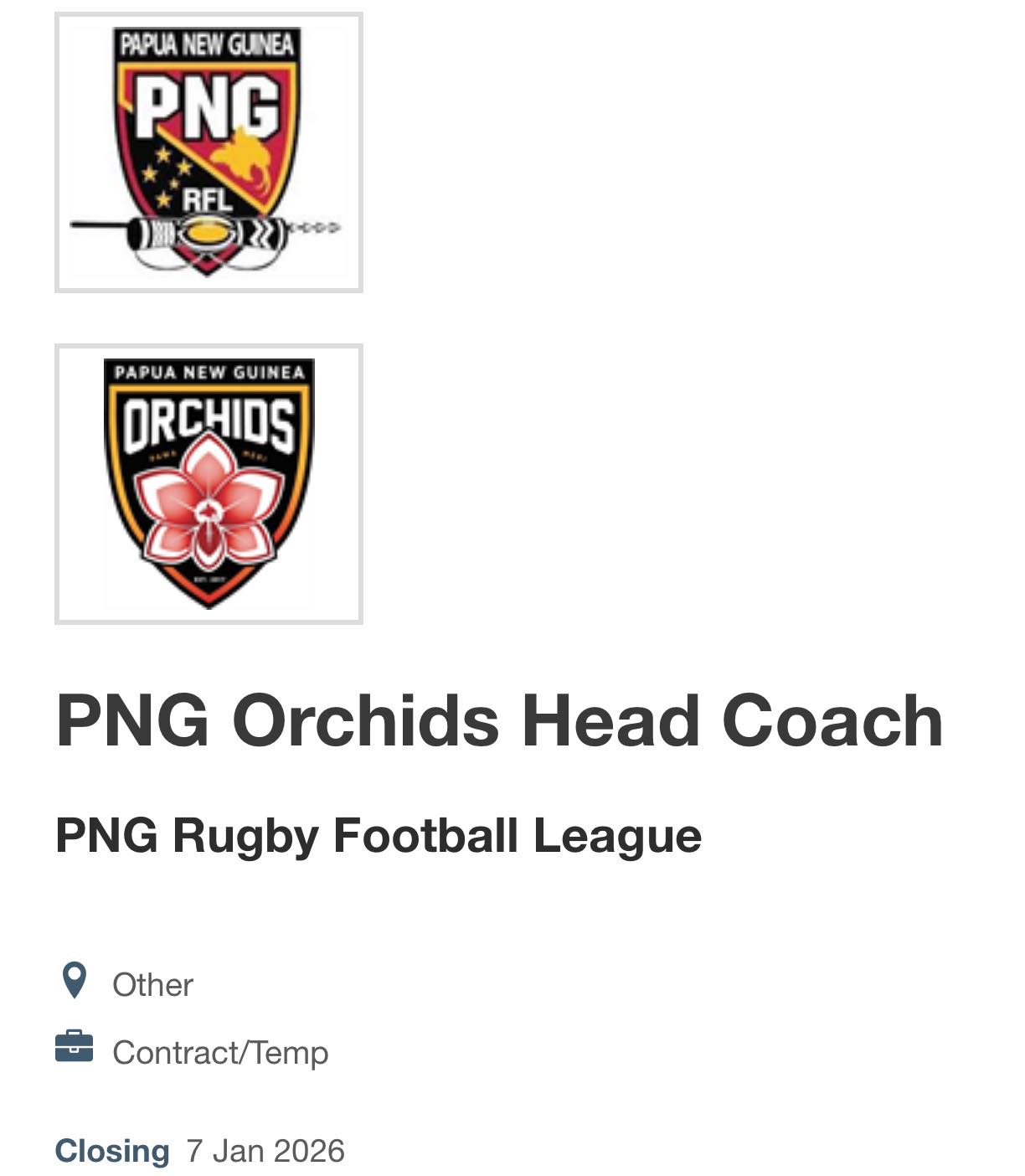 🇵🇬 PNG Orchids HEAD COACH... - Srama Rugby League Recruitment | Facebook