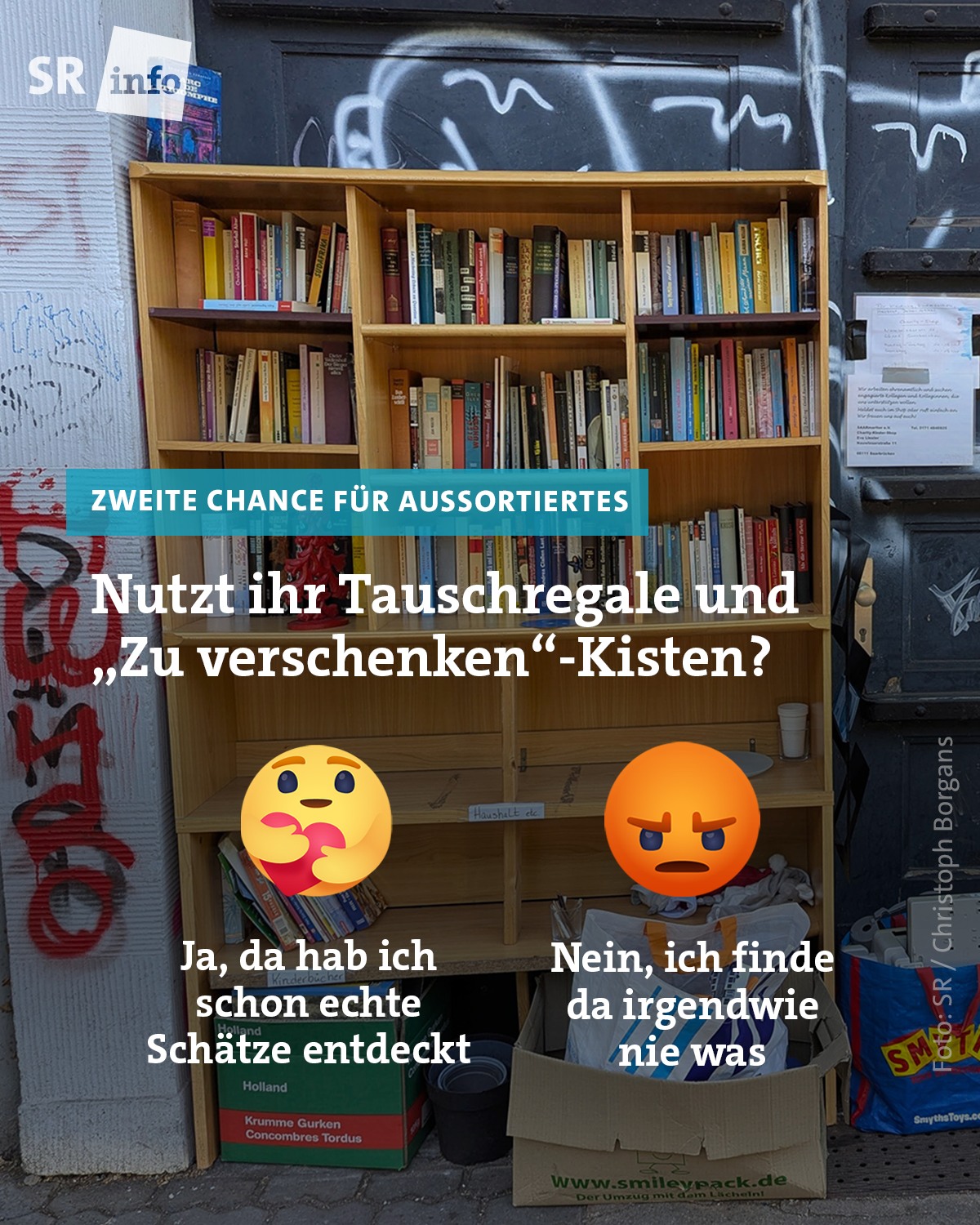 Eigentlich sind sie illegal: Tauschregale oder Kisten mit „Zu verschenken“-Zetteln. Sachen einfach auf den Bürgersteig zu stellen, gilt rechtlich nämlich als illegale Müllentsorgung. Wer auf Nummer si