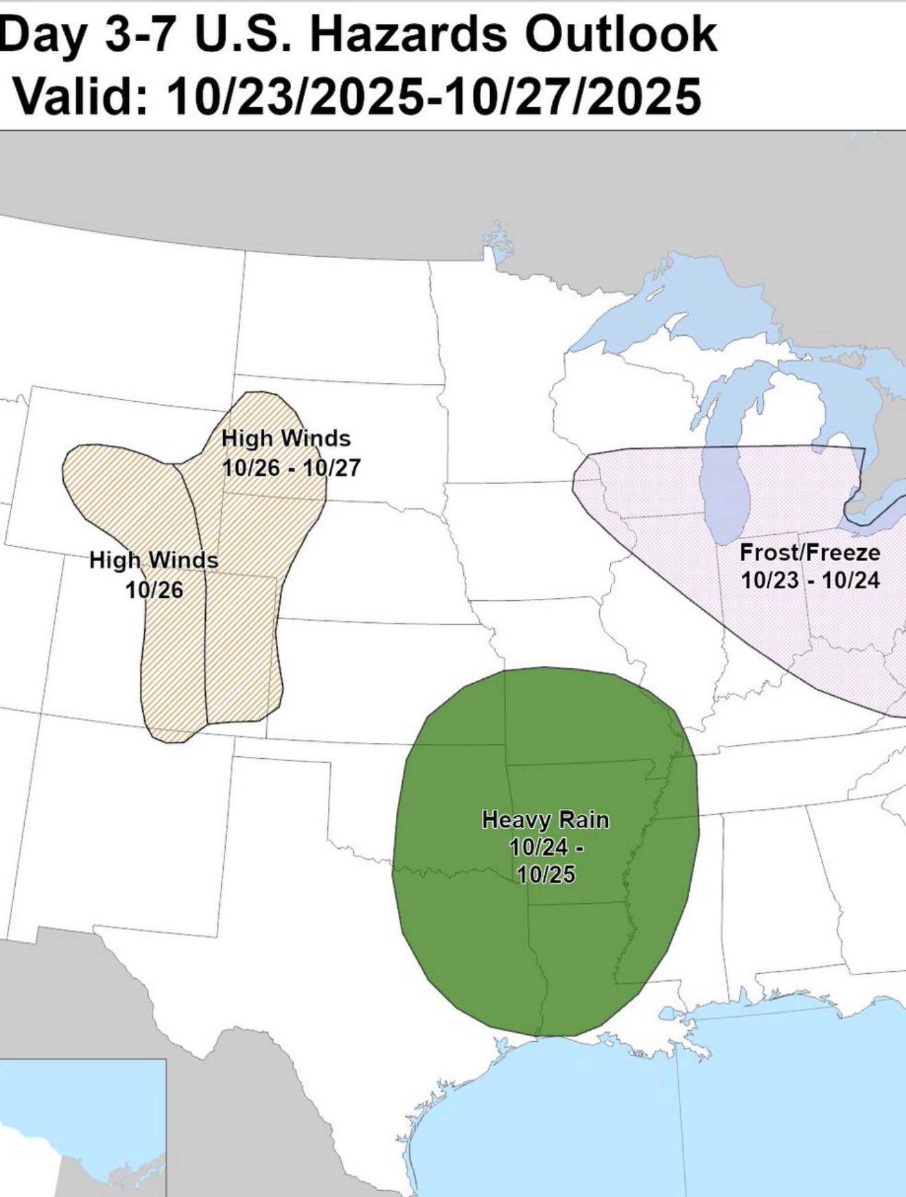 POW - NWS service hazard map has highlighted an area in green for heavy ...