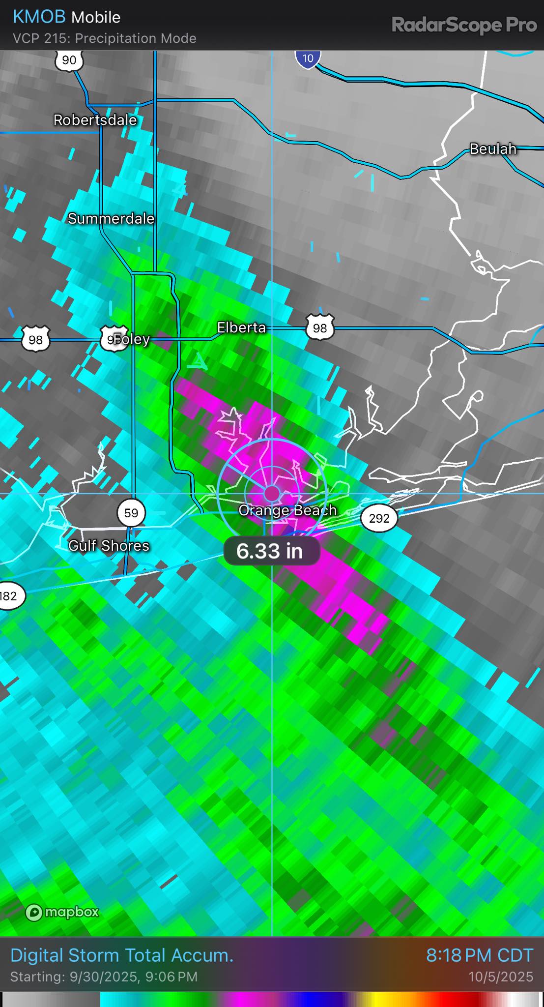 James - Radar estimates suggest over six inches of rain fell earlier ...