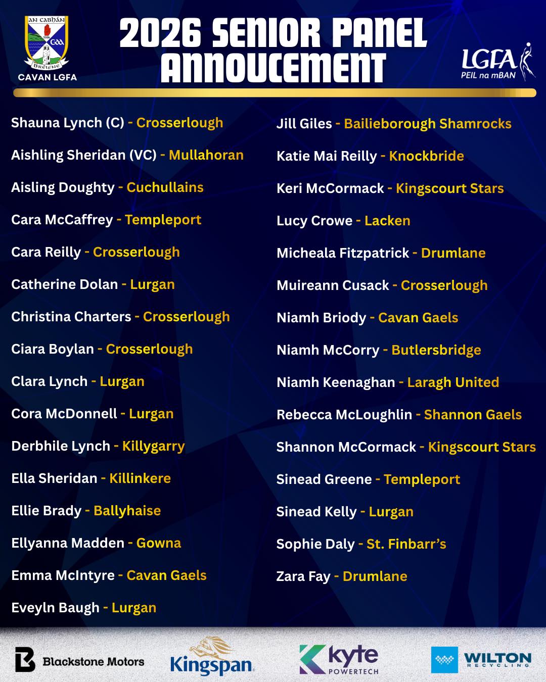 Cavan - 📣 𝗦𝗘𝗡𝗜𝗢𝗥 𝗣𝗔𝗡𝗘𝗟 𝗔𝗡𝗡𝗢𝗨𝗡𝗖𝗘𝗠𝗘𝗡𝗧 📣 The 2026 Senior Ladies panel has ...