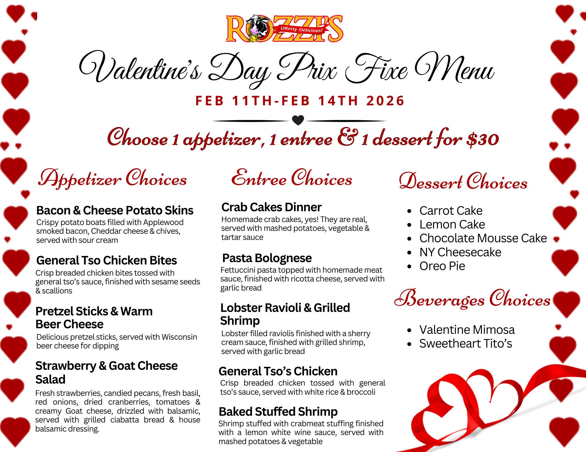 ROZZI'S - ️ Valentine’s Day Week Prix Fixe Menu is Here! ️ Celebrate ...