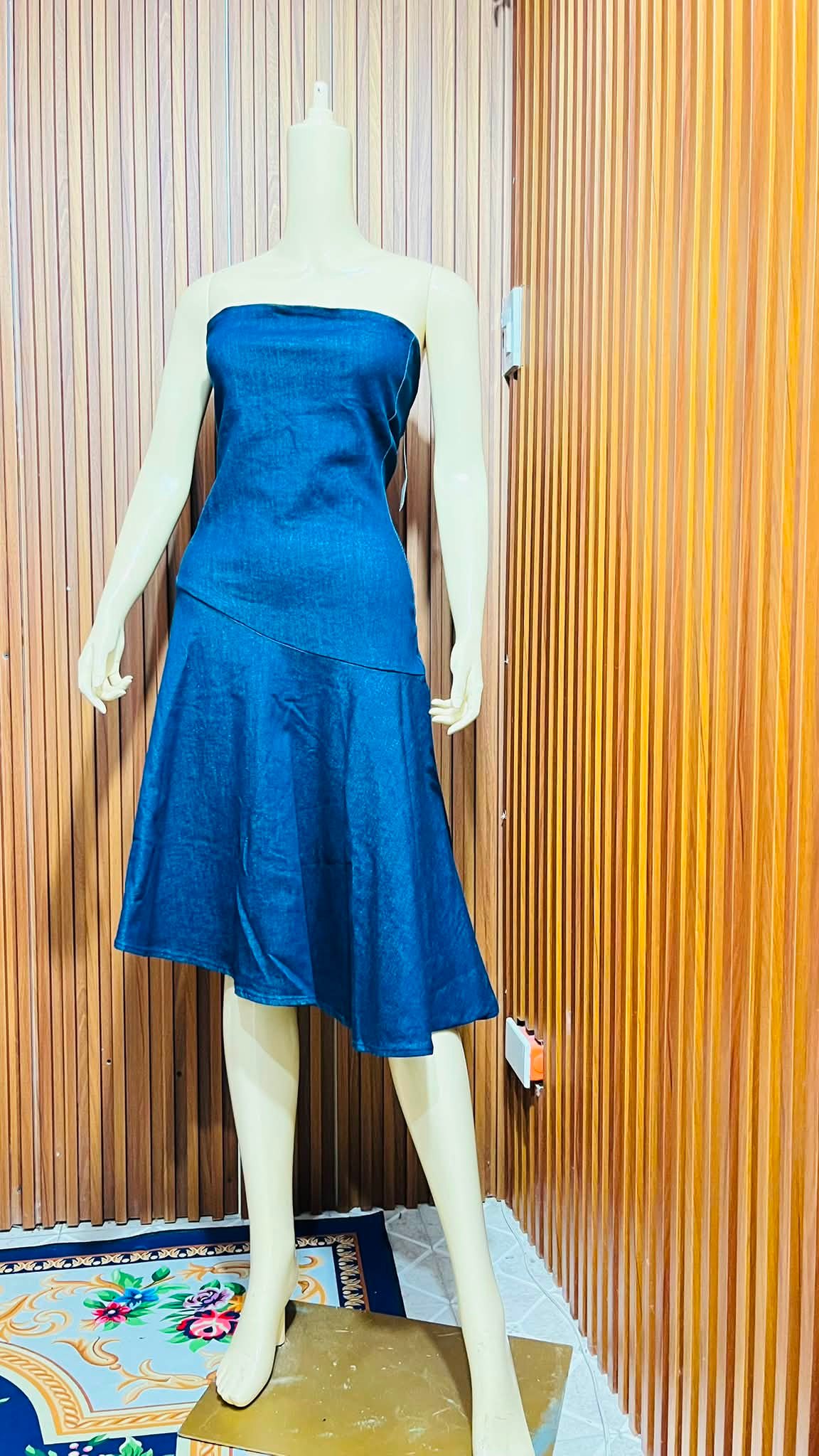 blue tube dress zara dark asymmetrical for sale Size:16.5