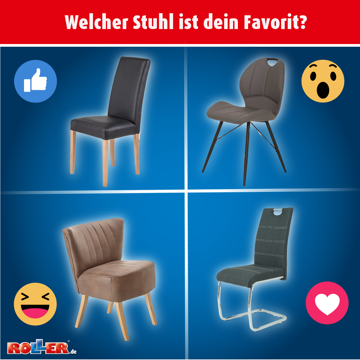 Bei ROLLER gibt es eine große Auswahl an verschiedenen Stühlen. Da ist für jeden Geschmack etwas dabei! Welcher dieser Stühle ist dein Favorit? Viele Grüße dein ROLLER-Team