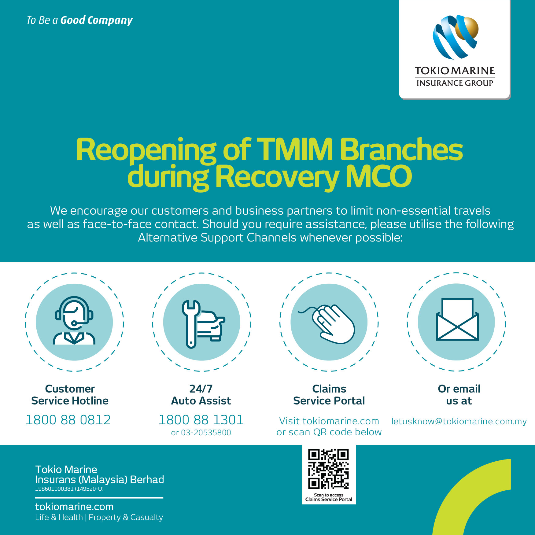 Tokio Marine - Reopening of TMIM Branches during RMCO...