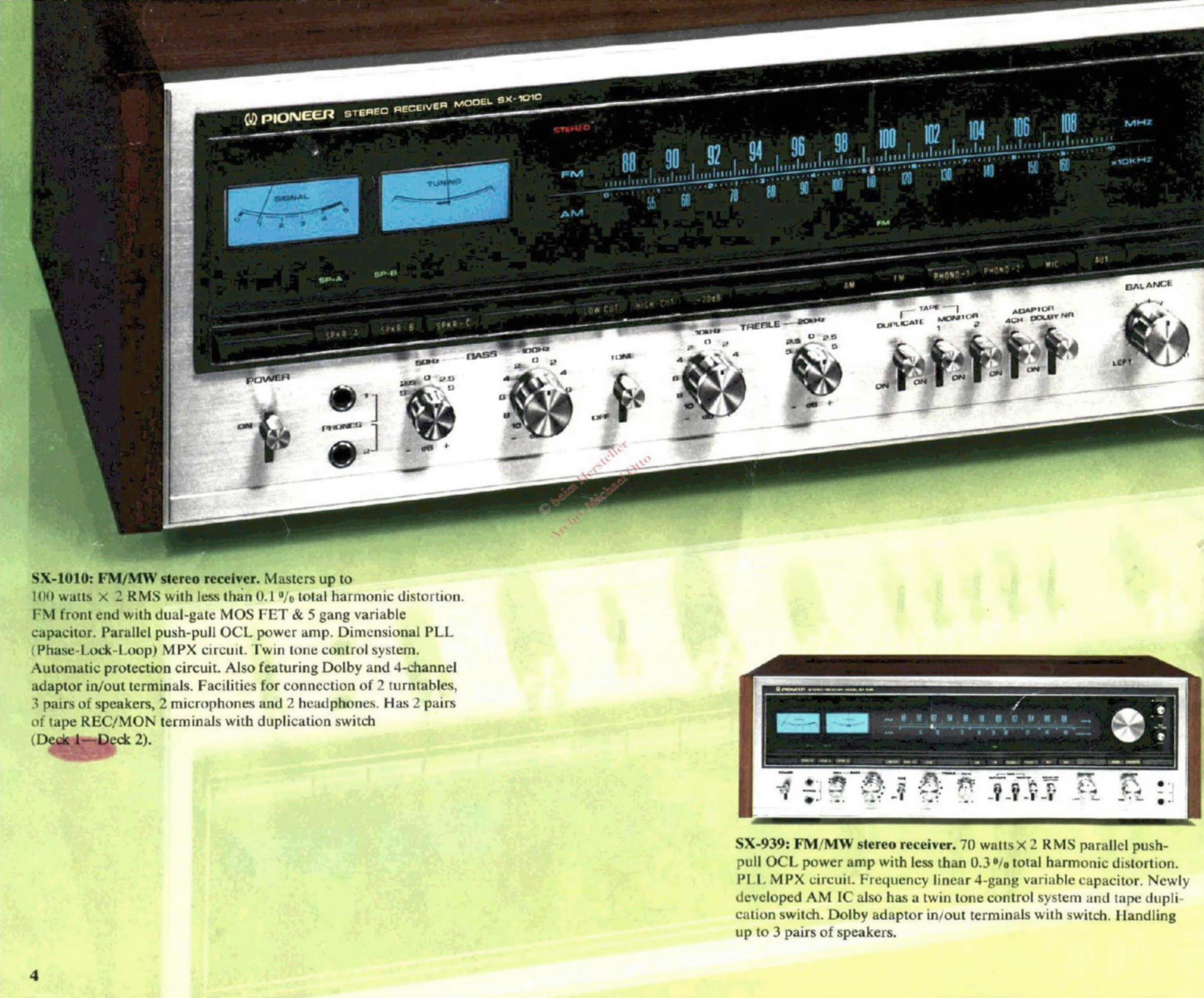 1975-76 Pioneer SX-1010: FM/MW and SX-939: FM/MW stereo receiver ~